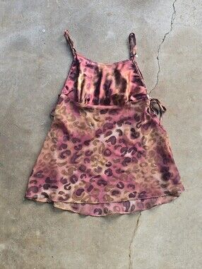 Vtg 90s Gilligan & O’Malley Leopard Print Satin Sheer Fairy Grunge Top Small